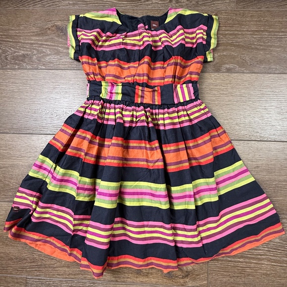 Tea Collection Girls Striped Short Sleeve Dress Sz 6 Fall, Back to School, Lined - Picture 1 of 11